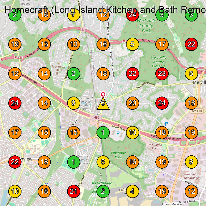 Homecraft (Long Island Kitchen and Bath Remodeling) General Contractor GeoGrid ranking map for Plainview NY
